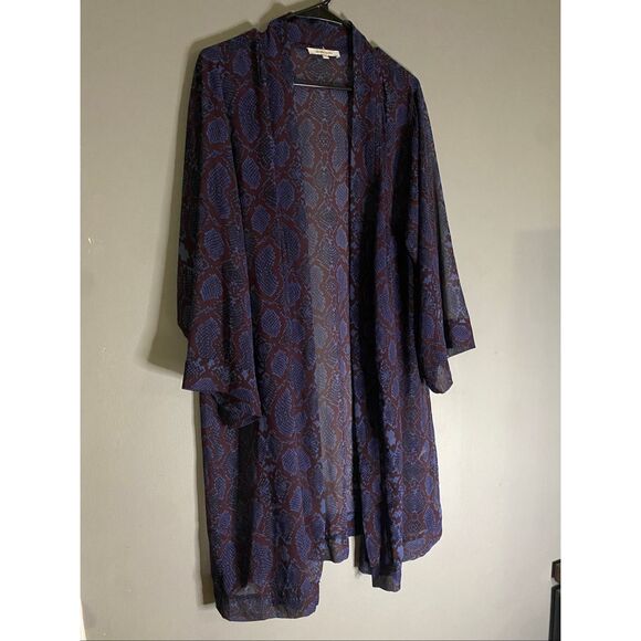 Olivaceous Snake Skin Open Front Long Sleeve Duster Kimono Cardigan S/M - Picture 2 of 6